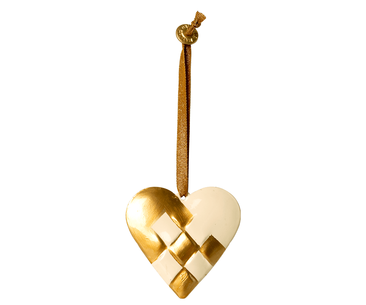 Metal ornament, Braided heart - Gold