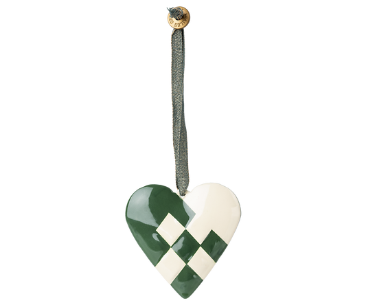 Metal ornament, Braided heart - Dark green