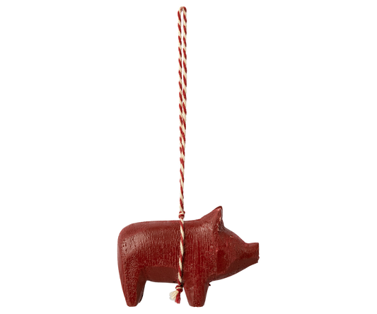Wooden ornament, Pig - Red