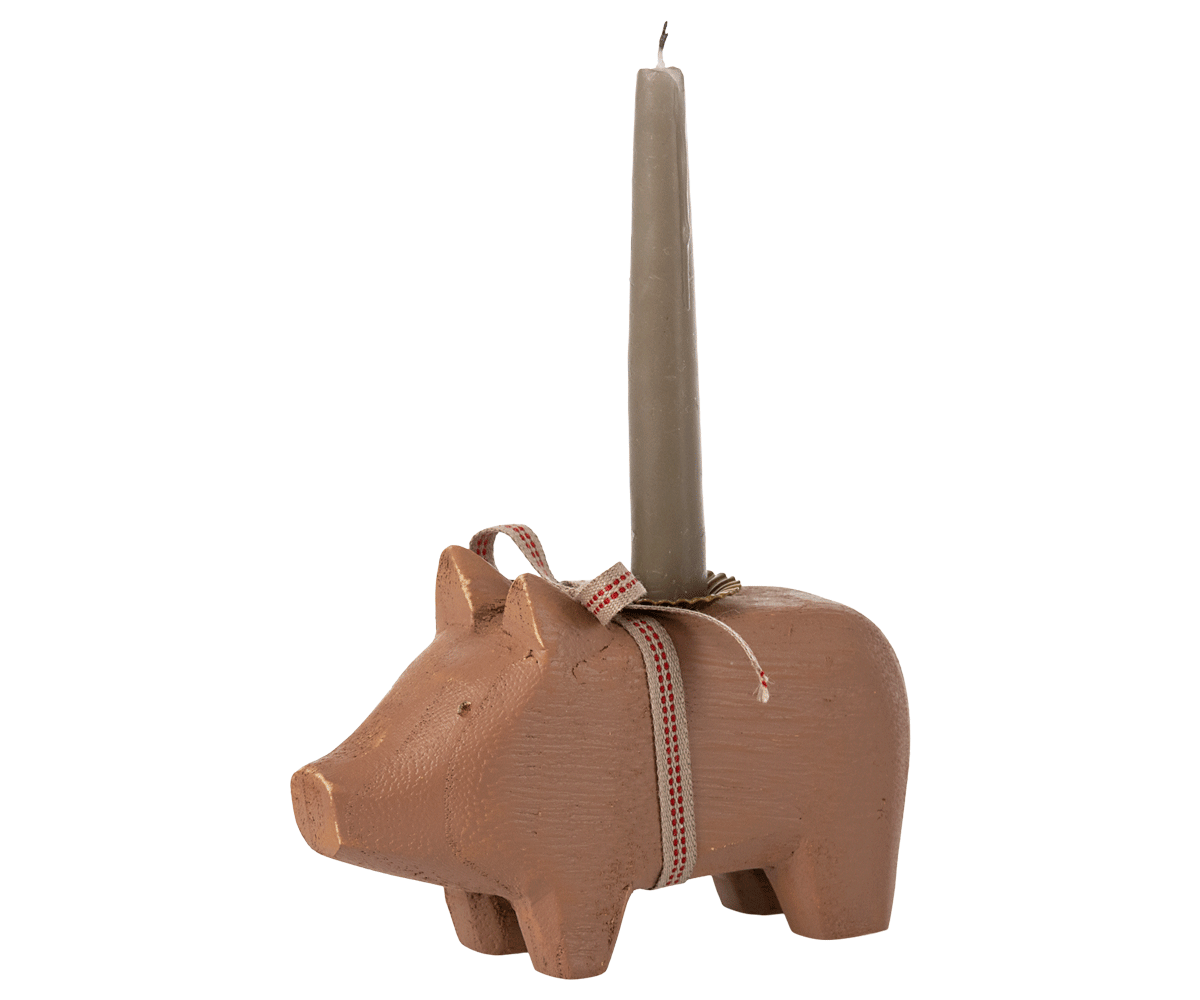 Pig candle holder, Small - Old rose