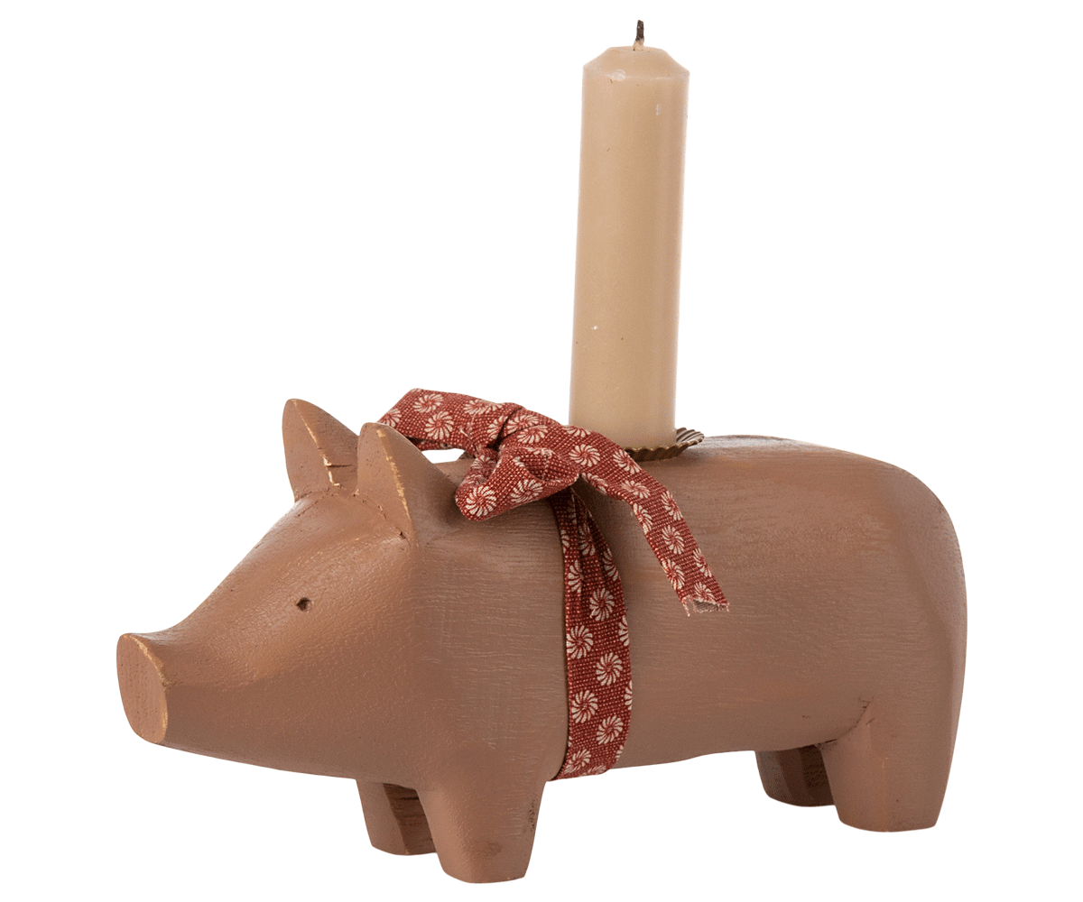 Pig candle holder, Medium - Old rose