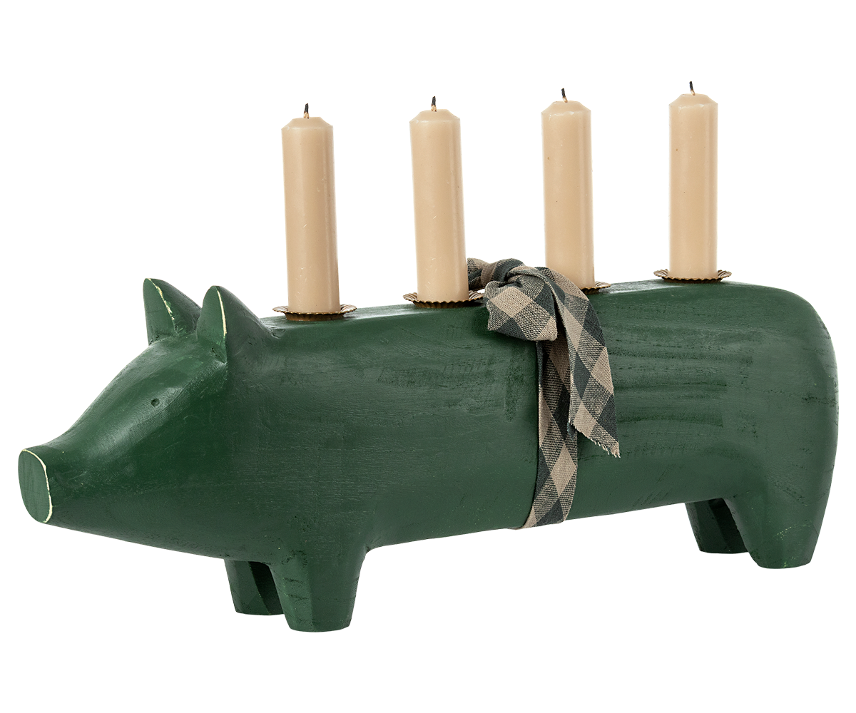 Pig candle holder, Large - Dark green