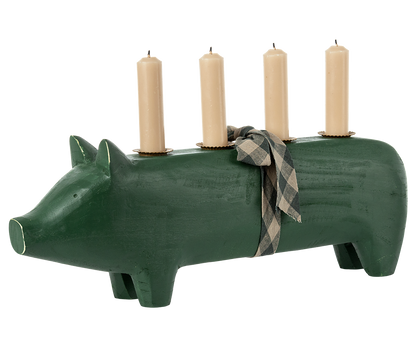 Schwein Kerzenhalter, Groß - Dunkelgrün