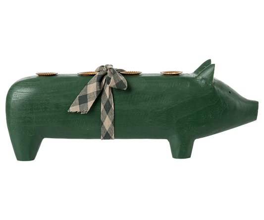 Pig candle holder, Large - Dark green