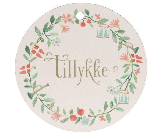 Gift tags, Tillykke, 15 pcs. - Round