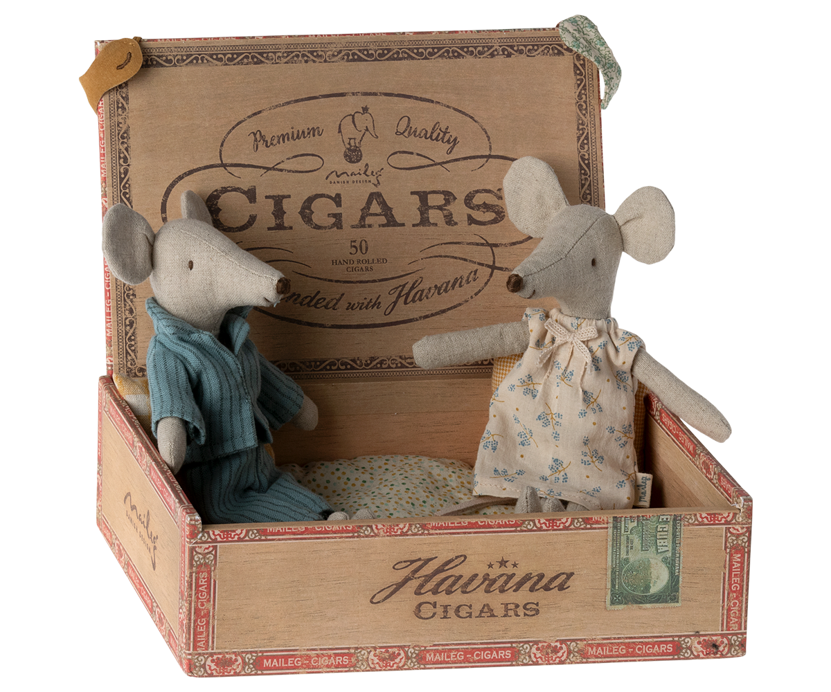 Mum and dad mice in cigarbox